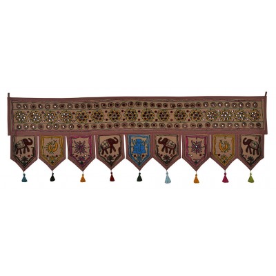 56" Indian Mirror Door Hanging Embroidered Cotton Window Valance Brown Tapestry 8907033230331  263398648259